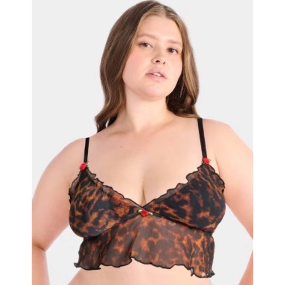 Women's Size XS Parade Leopard Silky Print Bra Bralette Rose Detail